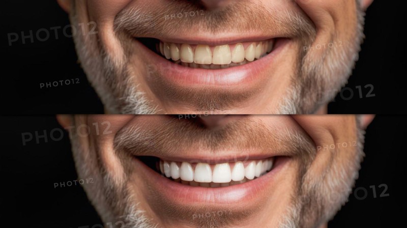 Middle-aged man showing his beautiful before and after teeth whitening smile
