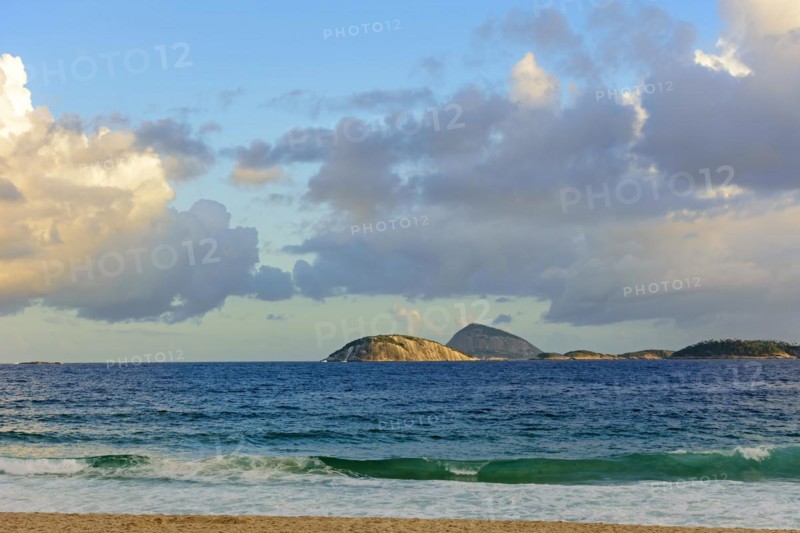 View of Cagarras islands in front off Ipanema beach in Rio de Janeiro