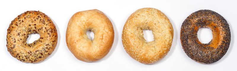 Different bagels sandwich for breakfast bagel from above cut out on white background in Stuttgart