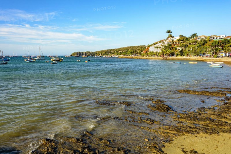Panaroma of downtown Buzios in Rio de Janeiro with the sea