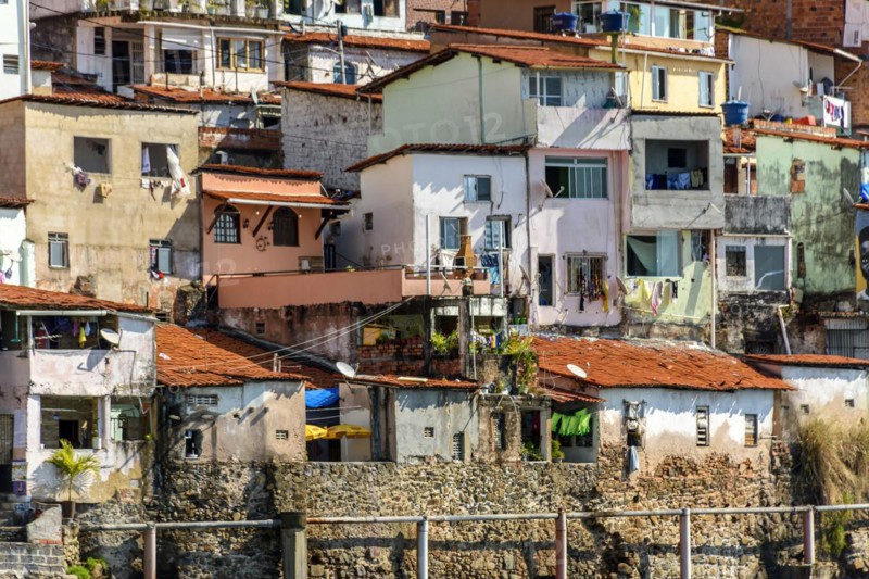 A slum with colorful houses on the hillside in Salvador