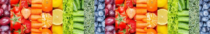 Fruit and vegetables background many fresh fruits berries fruit salad banner as collage in Stuttgart