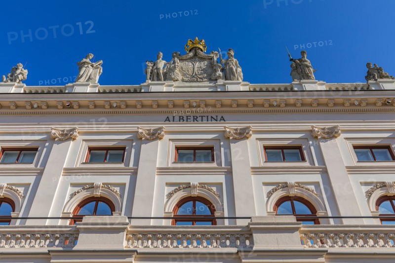 Golden Crown and Marble Statues on the Roof of the Albertina