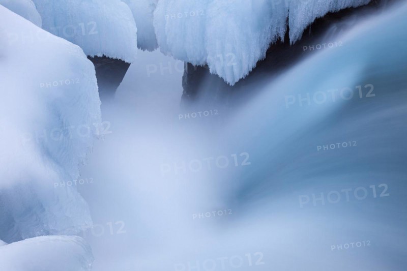 Hlauptungufoss waterfall on the Bruara river in winter