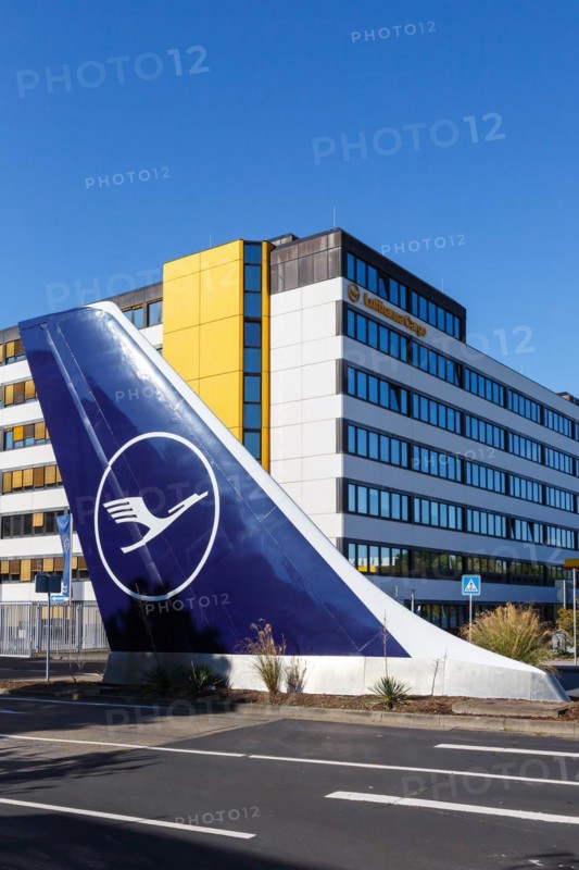 Aircraft tail unit at the Lufthansa base at Frankfurt Airport