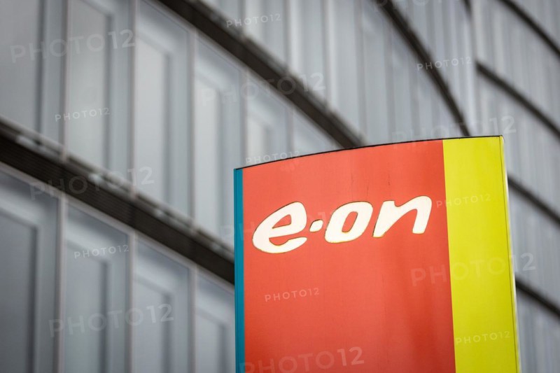 A sign of the company e.on in front of their headquarters in Essen