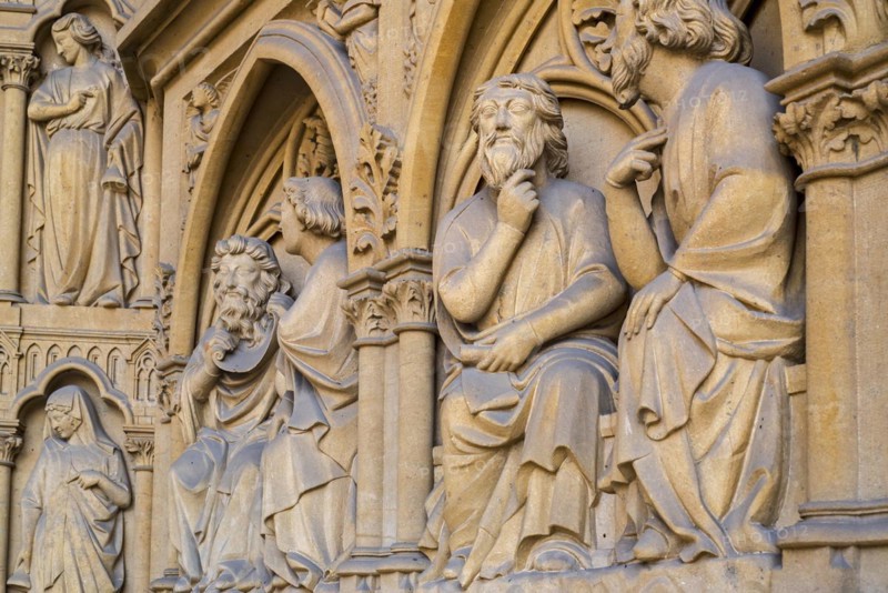 Statues in westwork portal of the Gothic Cathedral of St Stephen of Metz