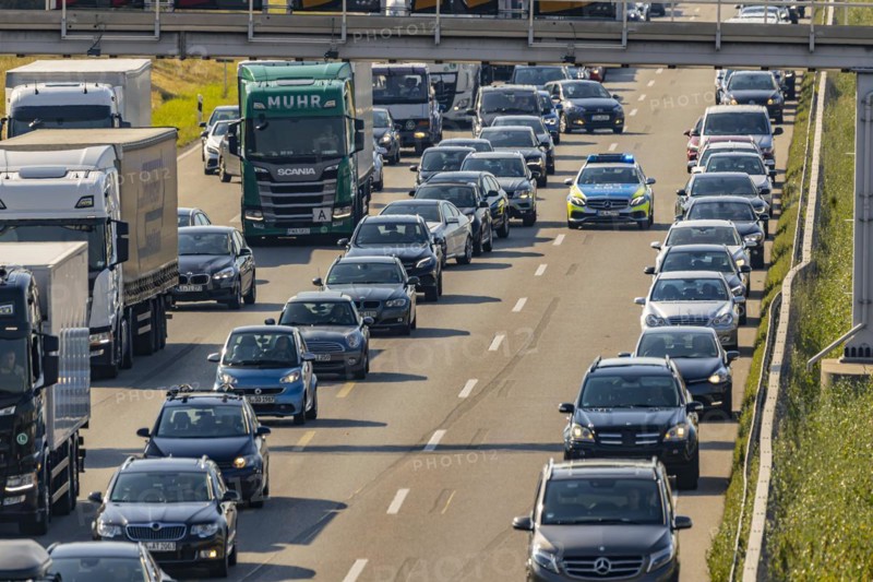 Police vehicle driving through an emergency lane