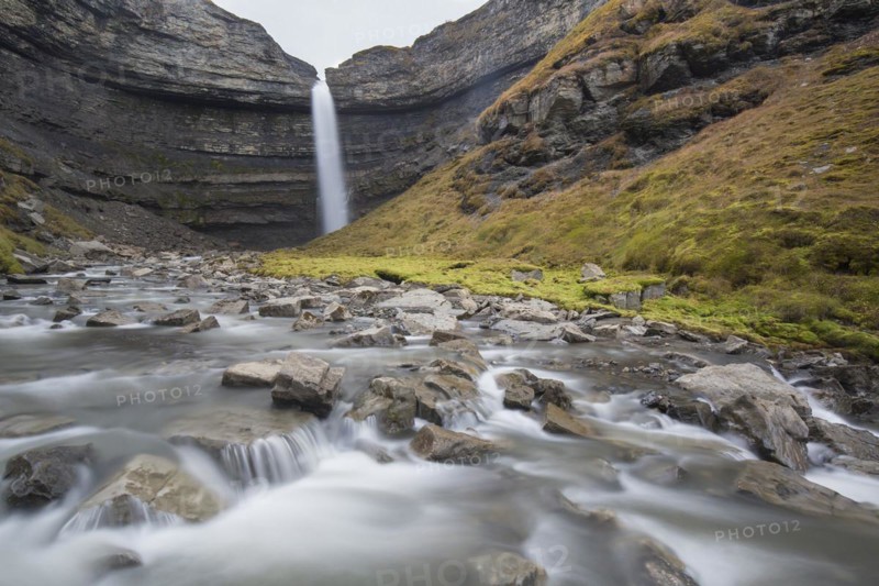 Waterfall Hemsilfossen on the Hemsil river at Ekmanfjorden