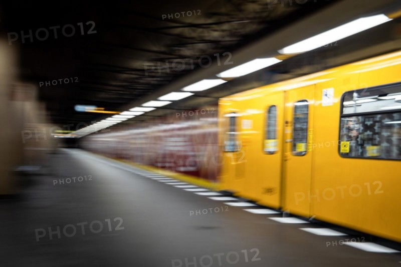 A BVG underground train enters Rohrdamm station in Siemensstadt in Berlin