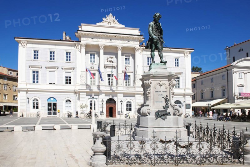 Guiseppe Tartini Square with monument in front of the Town Hall