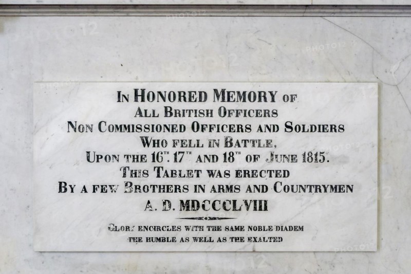 Memorial tablet to commemorate British soldiers who fell during the Battle of Waterloo in the Saint Joseph's church
