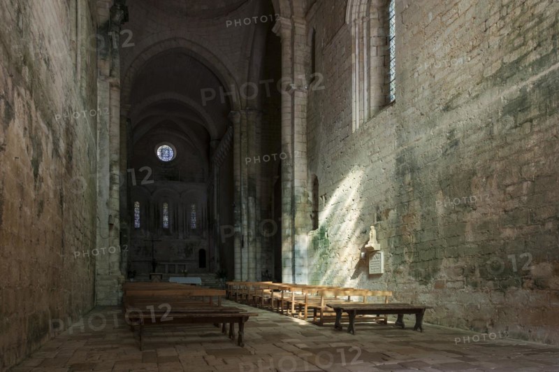 Interior of the fortified Romanesque abbey church in the medieval village Saint-Amand-de-Coly
