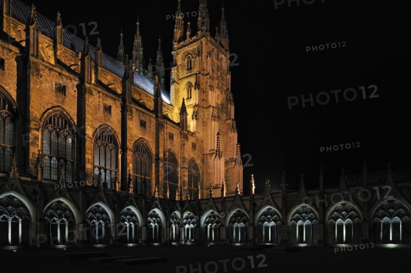 The Great Cloister and Bell Harry Tower of the Canterbury Cathedral at night