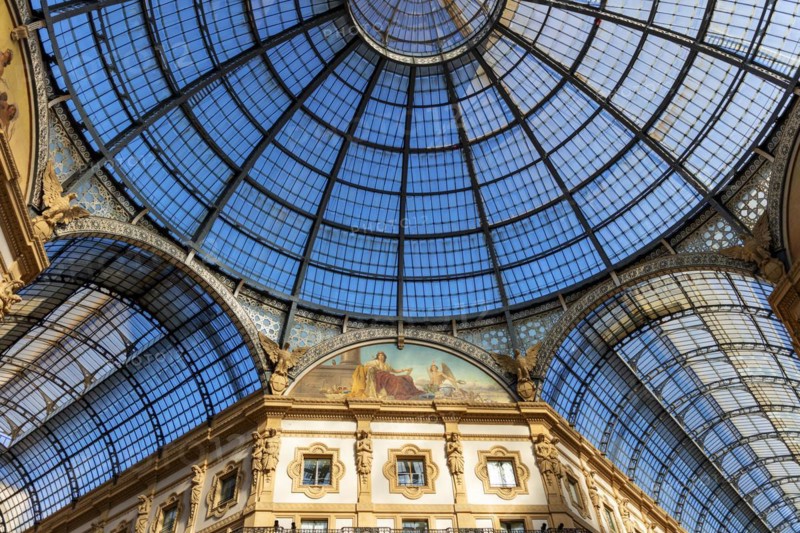 Glass dome roof and frescoes in the Galleria Vittorio Emanuele II