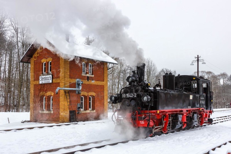 Steam train of the Pressnitztalbahn railway Steam locomotive in winter in Steinbach