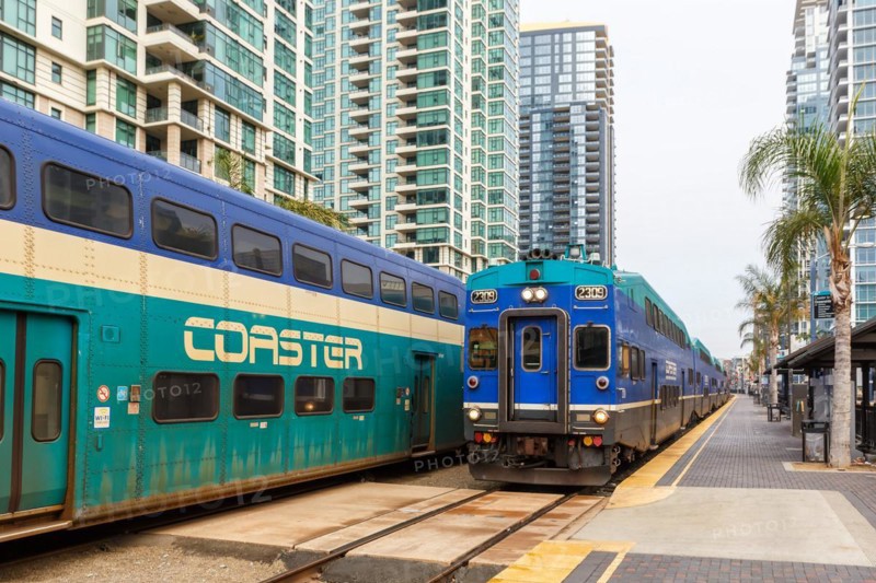 Coaster Passenger Train Railroad at Santa Fe Station in San Diego