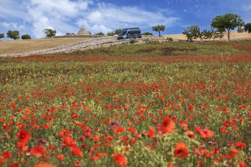 Camper van on a side road between Noci and Alberobello