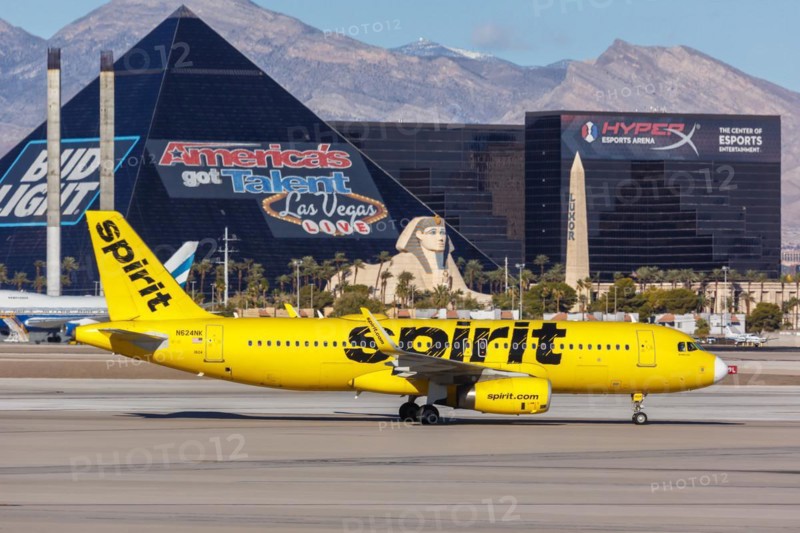 An Airbus A320 aircraft of Spirit Airlines with registration number N624NK at Las Vegas Airport