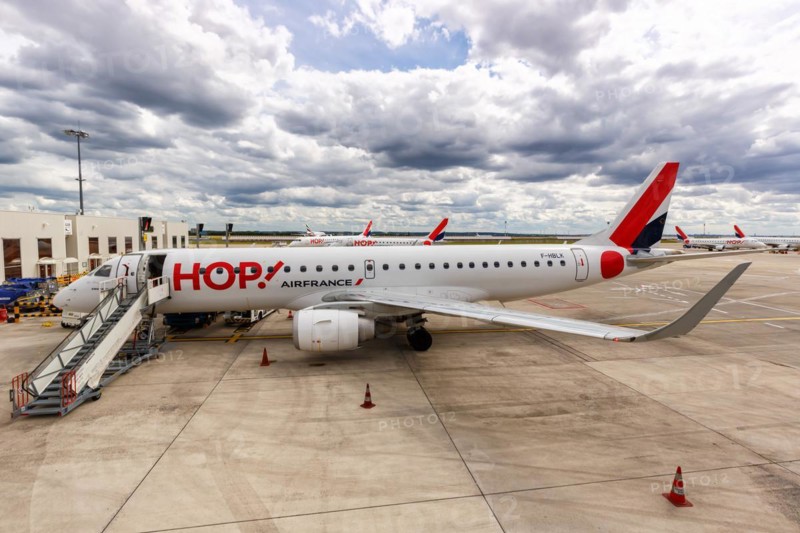 An Embraer 190 aircraft of Hop! Air France with registration F-HBNC at Paris Charles de Gaulle Airport