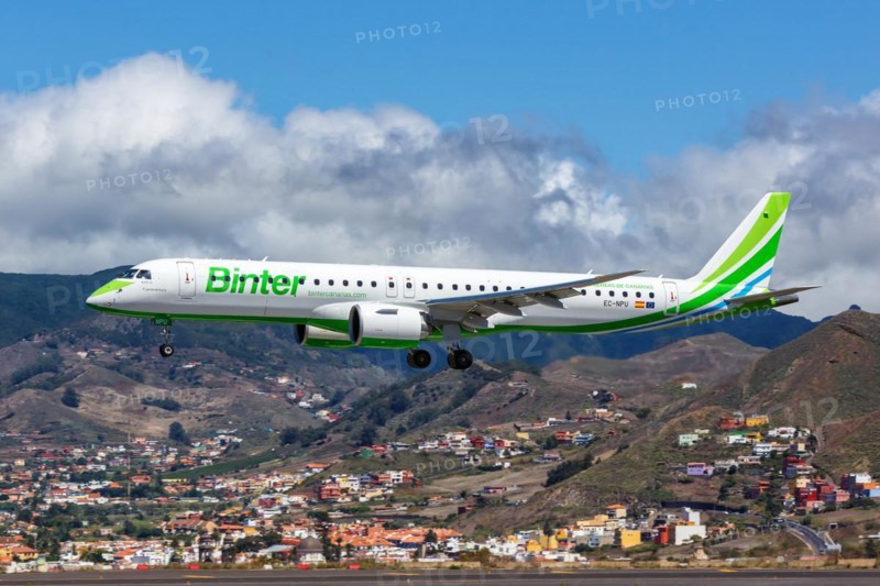 A Binter Embraer 195 E2 aircraft with registration EC-NPU at Tenerife Airport