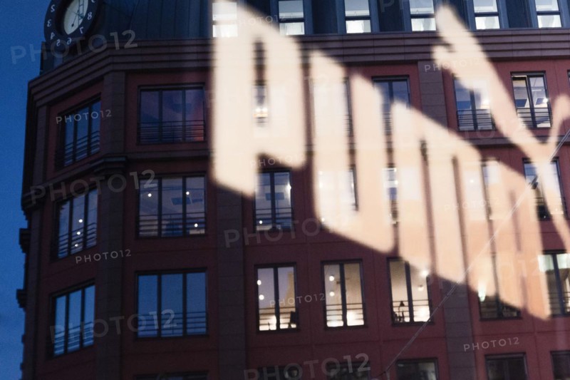The logo of the sporting goods manufacturer PUMA in a branch in Berlin