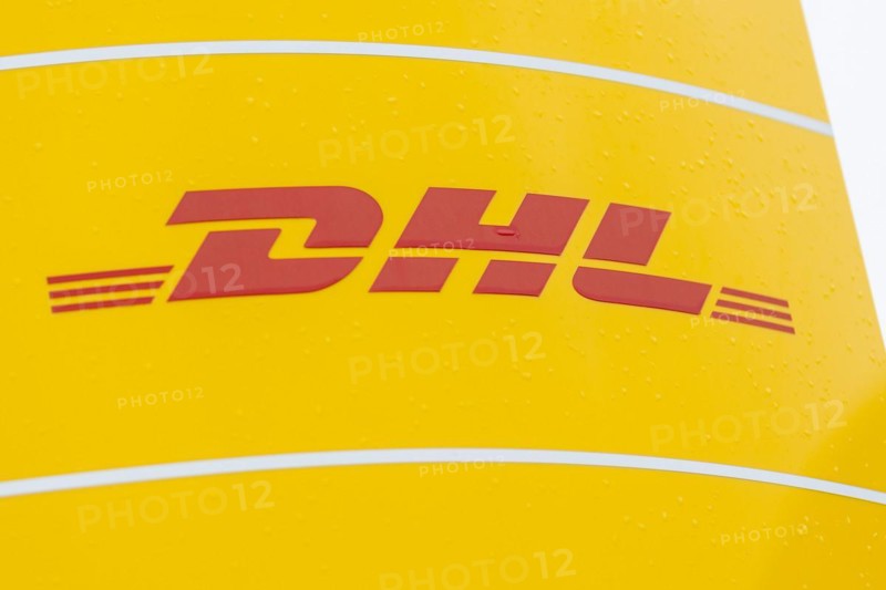 The logo of the DHL company at a distribution centre in Hanover
