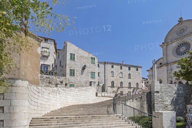 Staircase leading to the Renaissance Cathedral of St. James in the historic city centre of