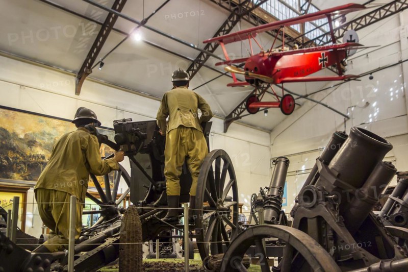 Hall with World War One artillery guns and replica of Manfred von Richthofen's Fokker Dr. I Dreidecker
