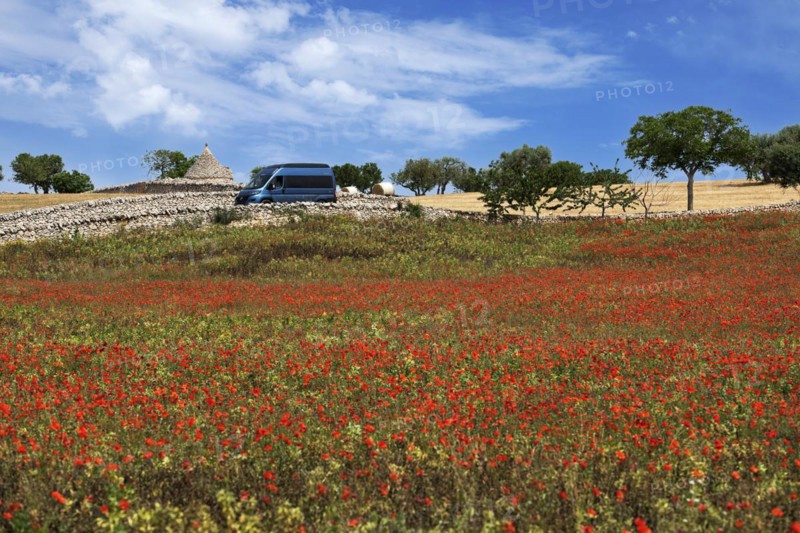 Camper van on a side road between Noci and Alberobello