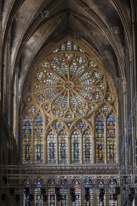 14th century rose window in the French Gothic Cathedral of Saint Stephen of Metz