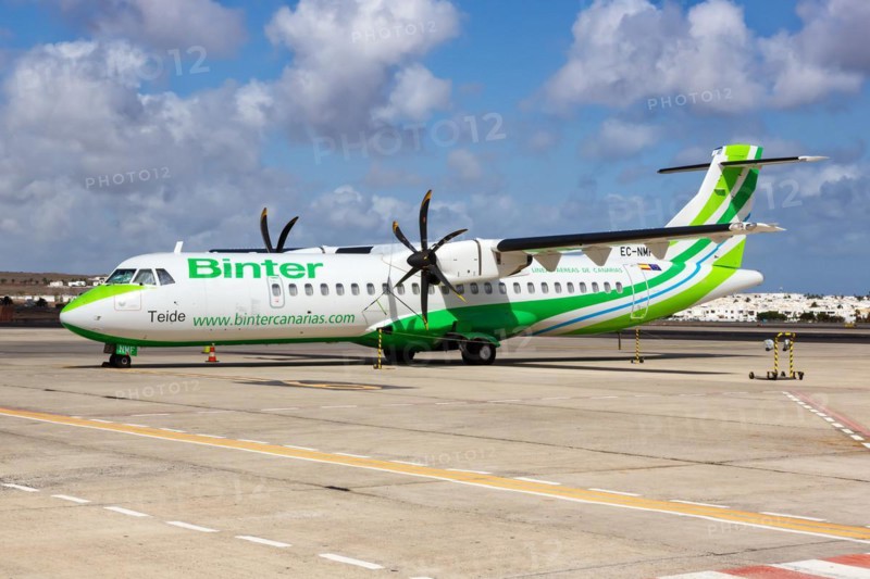 An ATR 72-600 aircraft of Binter Canarias with registration EC-NMF at Lanzarote Airport