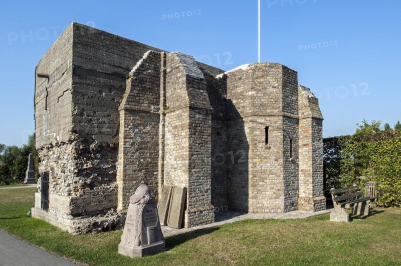Demarcation stone and remains of the parish church tower