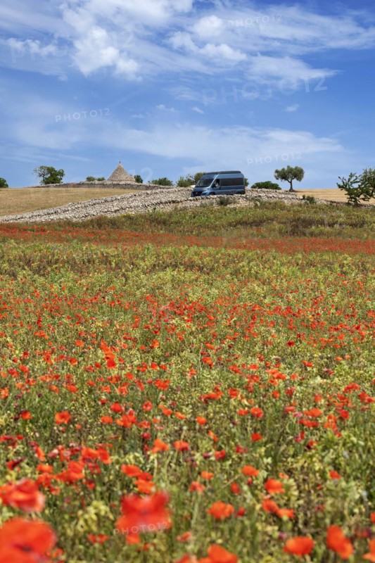 Camper van on a side road between Noci and Alberobello