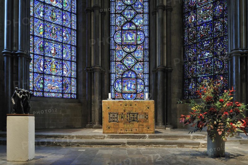 Stained glass windows in the Corona Chapel inside the Canterbury Cathedral in Canterbury