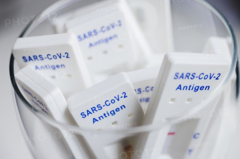 Negative SARS-CoV-2 Rapid Ag Antigen rapid tests are in a jar. Berlin