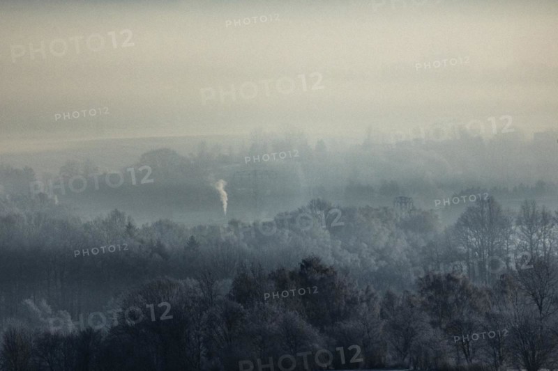 Smoke is visible from the chimneys on an icy morning in Koenigshain