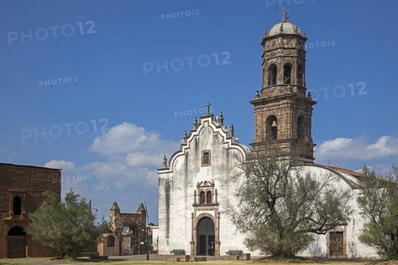 16th century Church of San Francisco in the monastery complex at the village Tzintzuntzan on the shore of Lake Patzcuaro