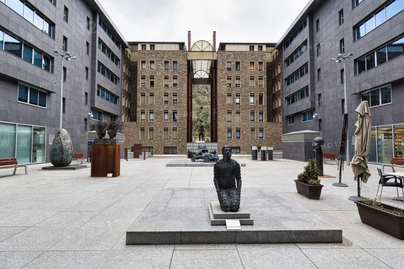Patio with sculpture