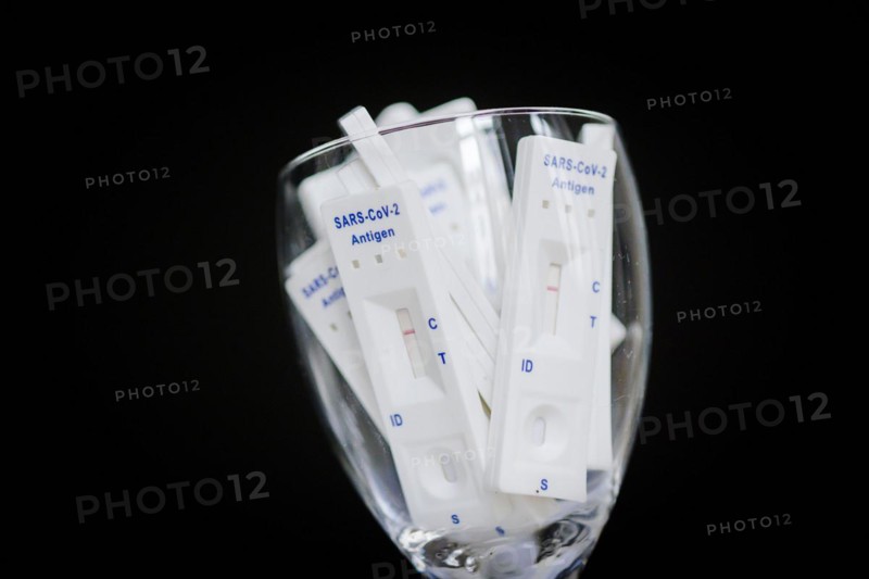 Negative SARS-CoV-2 Rapid Ag Antigen rapid tests are in a jar. Berlin