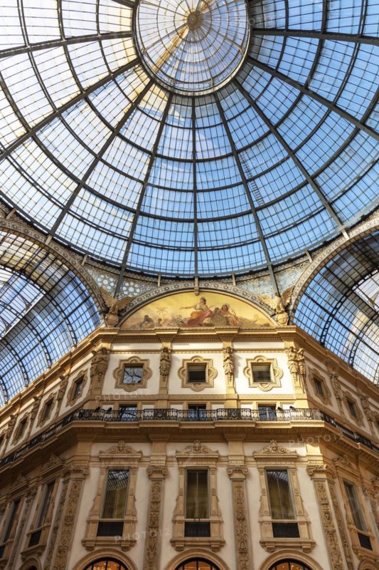 Glass dome roof and frescoes in the Galleria Vittorio Emanuele II