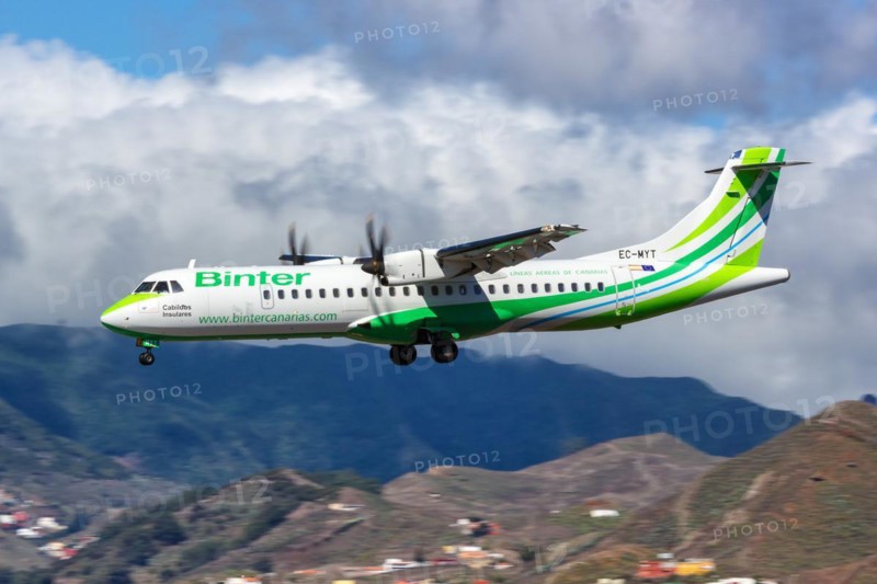 An ATR 72-600 aircraft of Binter Canarias with registration EC-MYT at Tenerife Airport