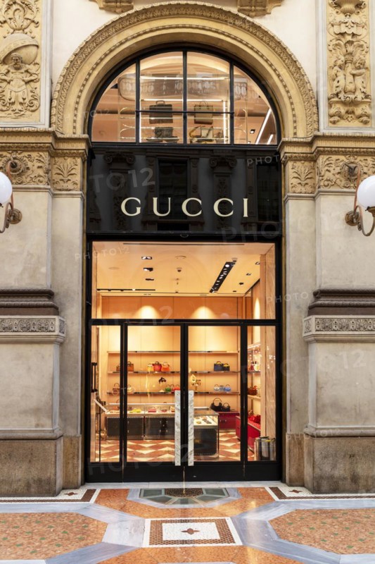 Shop window of the luxury shop GUCCI in Galleria Vittorio Emanuele II