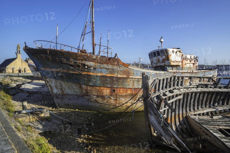 Ship wrecks of old wooden trawler fishing boats