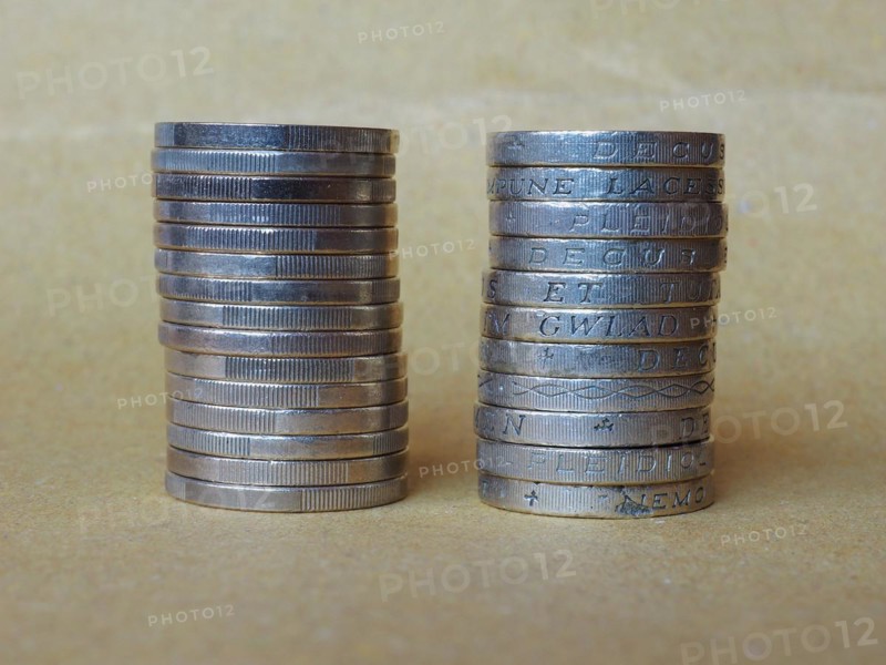 Euro and Pound coins pile