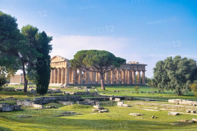 The ancient Doric Greek Temple of Hera of Paestum built in about 460-450 BC. Paestum archaeological site