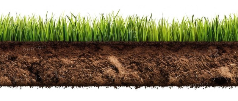 Seamless tileable row of fresh grass and soil on a white background