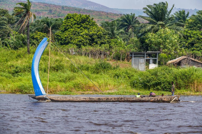 Traditional sailing boat on the Congo river