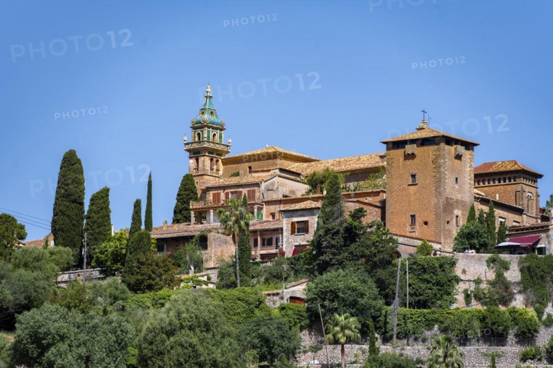 View of Valldemossa mountain village with typical stone houses