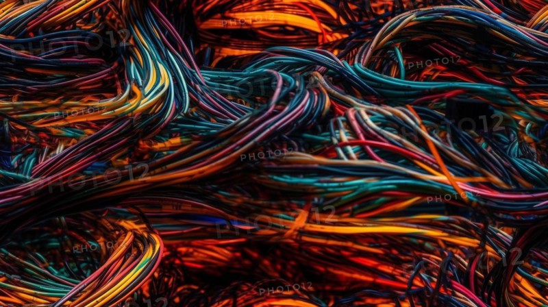 Truly seamless tile of colorful computer cables and wires abstract background